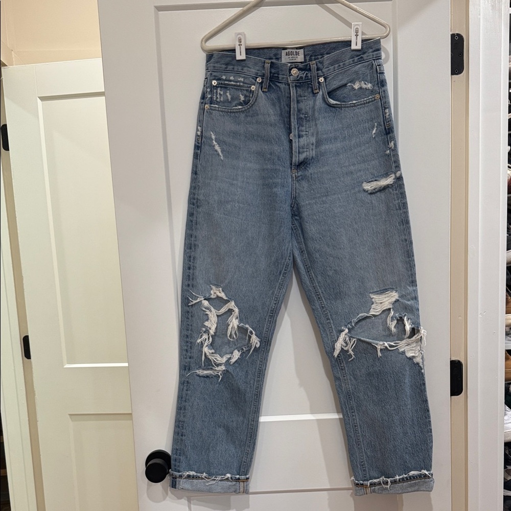 Agolde Light Blue Distressed Relaxed Jeans